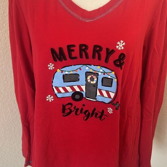 Secret Treasures Merry & Bright Holiday V-Neck Pajama Top ~ Size M (8-10) - Picture 2 of 5